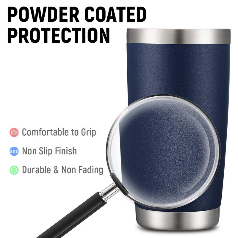 COMOOO 20oz/8Pack Double Wall Vacuum Insulated Coffee Travel Mug Stainless Steel Tumbler Bulk with Lid and Straw Durable Powder Coated Insulated Coffee Cup for Cold & Hot Drinks, Navy, 8 Pack - Image 4